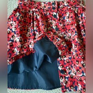 Divided Red Floral 100% Cotton Skater Mini Skirt with Decorative Blue Buttons